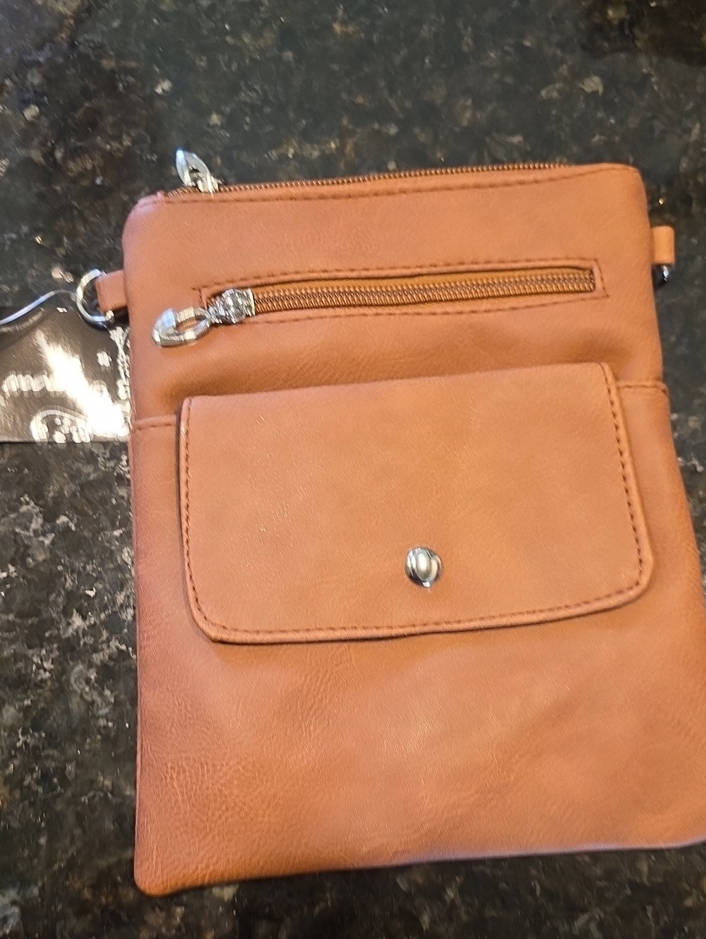 Sleek Tan Crossbody Bag with Front Snap Pocket